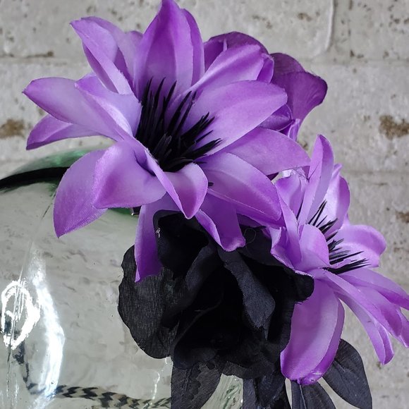 Homemade TIKI OASIS Hawaiian Luau Purple and Black Flower Hair Clip - Picture 3 of 7